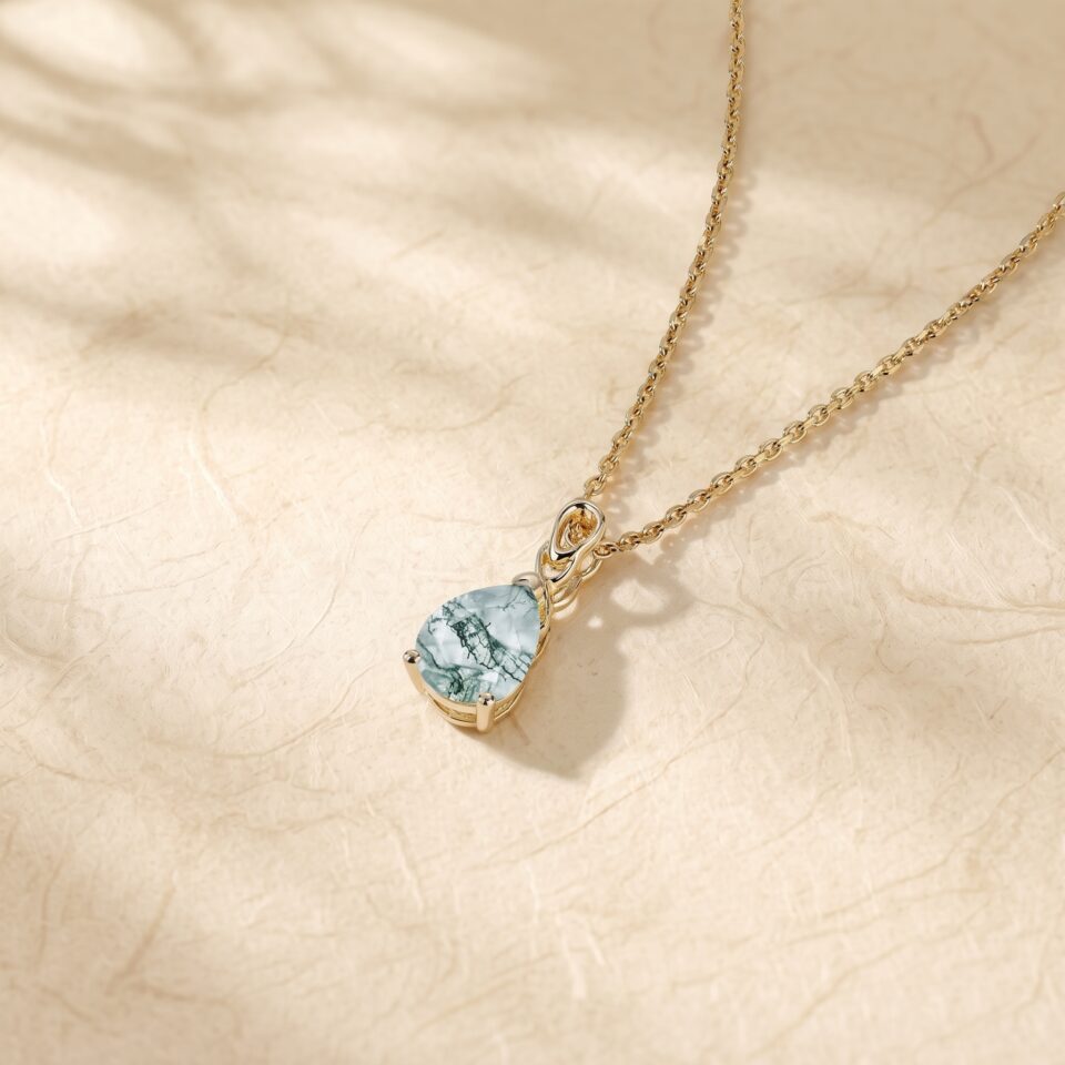 Pear-Shaped Moss Agate Infinity Pendant Necklace4