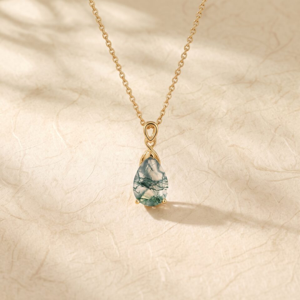 Pear-Shaped Moss Agate Infinity Pendant Necklace5