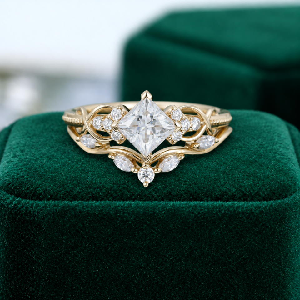 Princess Cut Moissanite Engagement & Wedding Ring Set – Infinity Style (1)