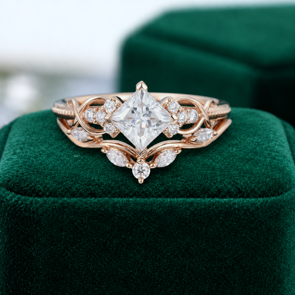 Princess Cut Moissanite Engagement & Wedding Ring Set – Infinity Style
