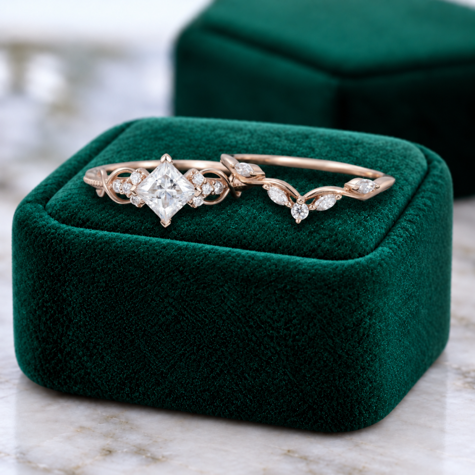Princess Cut Moissanite Engagement & Wedding Ring Set – Infinity Style (6)