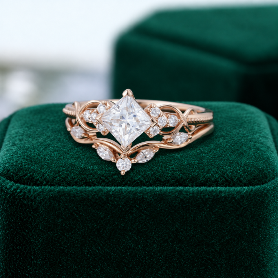 Princess Cut Moissanite Engagement & Wedding Ring Set – Infinity Style (7)