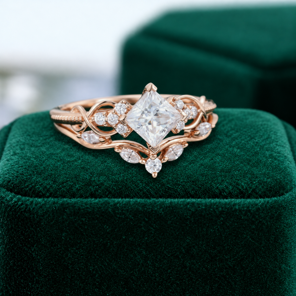 Princess Cut Moissanite Engagement & Wedding Ring Set – Infinity Style (8)