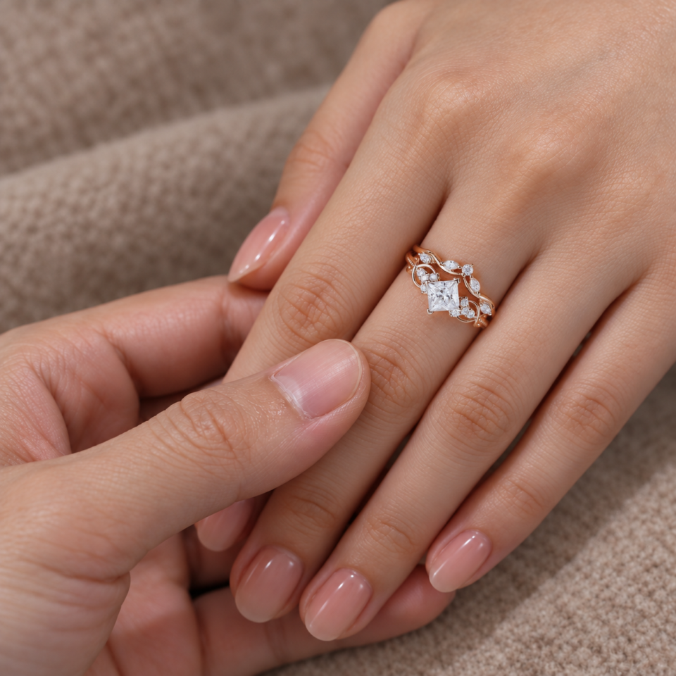 Princess Cut Moissanite Engagement & Wedding Ring Set – Infinity Style (9)