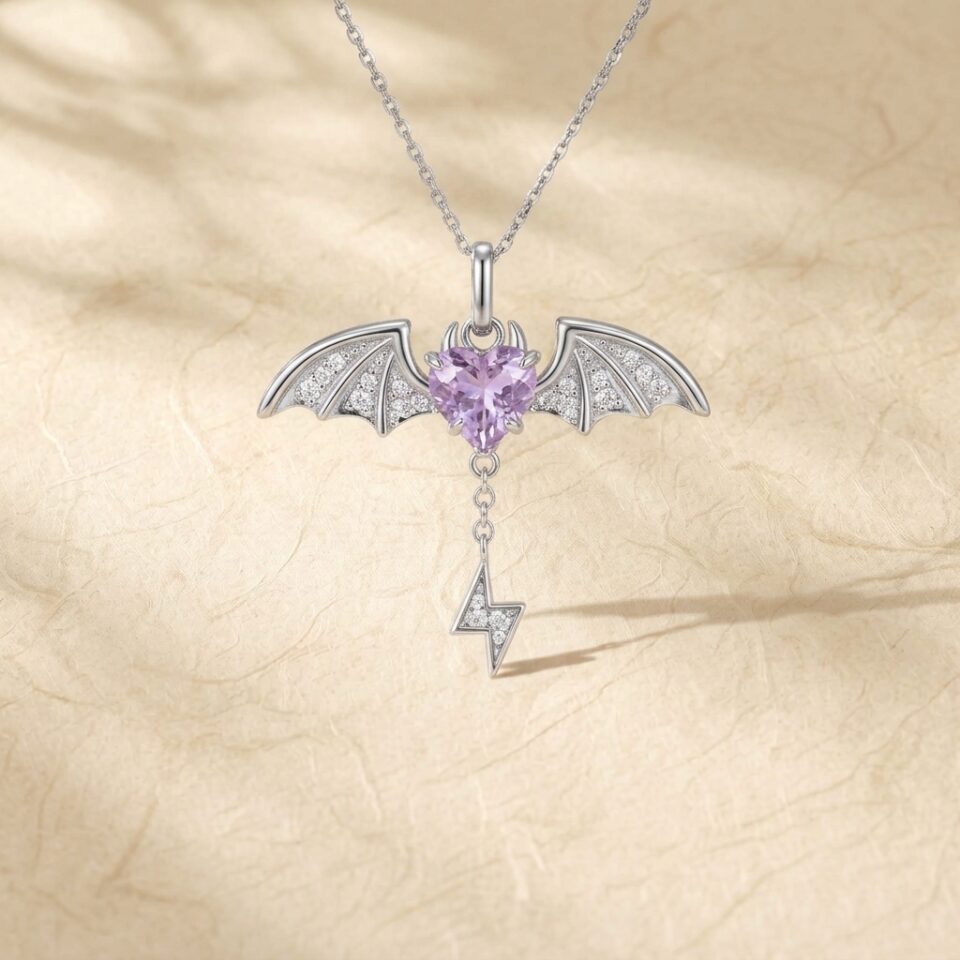 Purple Sapphire Bat Necklace with Sculpted Organic Curves (6)