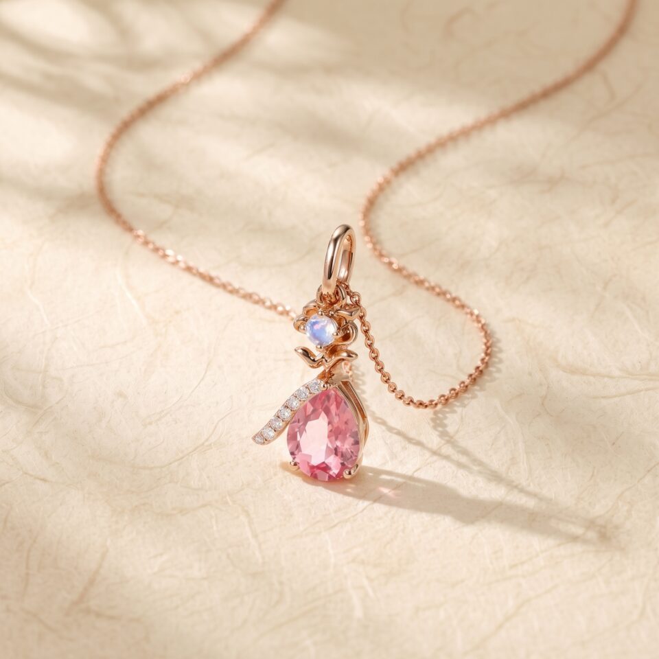Rose Glow Pear Cut Pink Sapphire Necklace with Floral Inspired Design for Valentine’s Day6