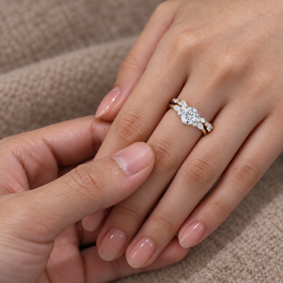 Round-Cut Moissanite Engagement Ring Set – Unique Bridal Set (3)