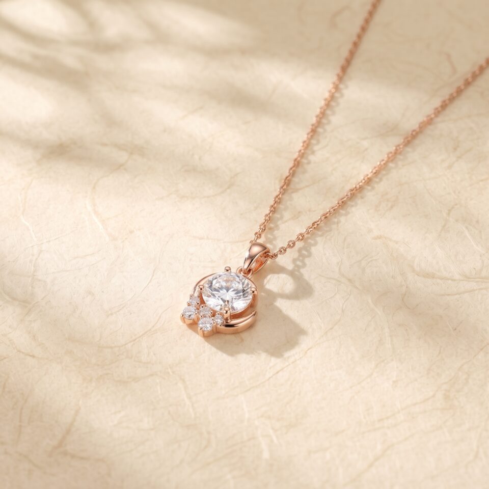 Round Moissanite Shooting Star Charm Necklace6