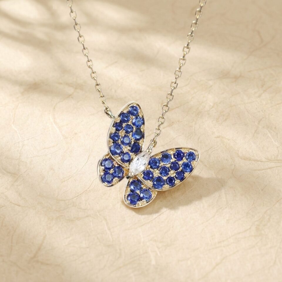 Sapphire Butterfly Pendant Necklace, Anniversary Gift for Women5