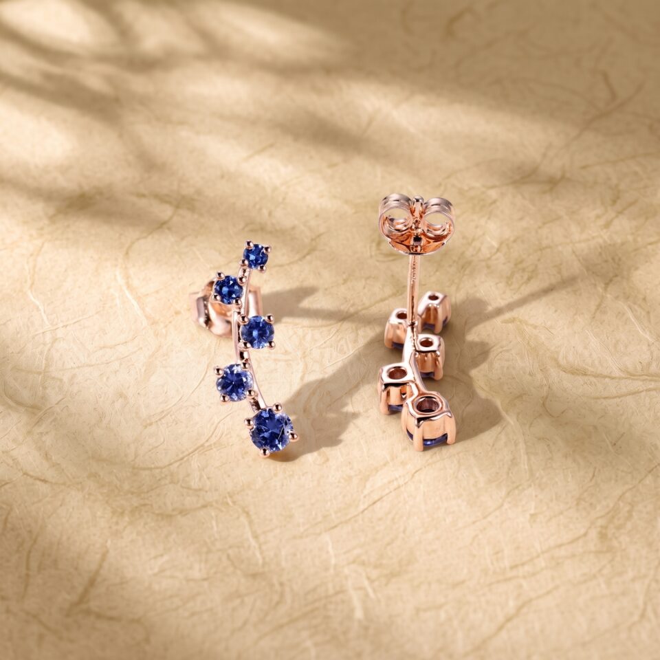 Sapphire Stud Earrings with Graduated Round-Cut Gemstones (1)