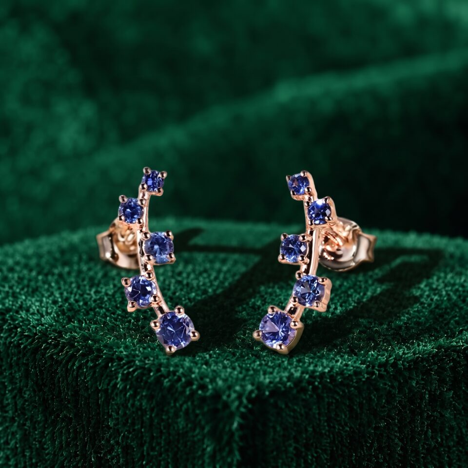 Sapphire Stud Earrings with Graduated Round-Cut Gemstones