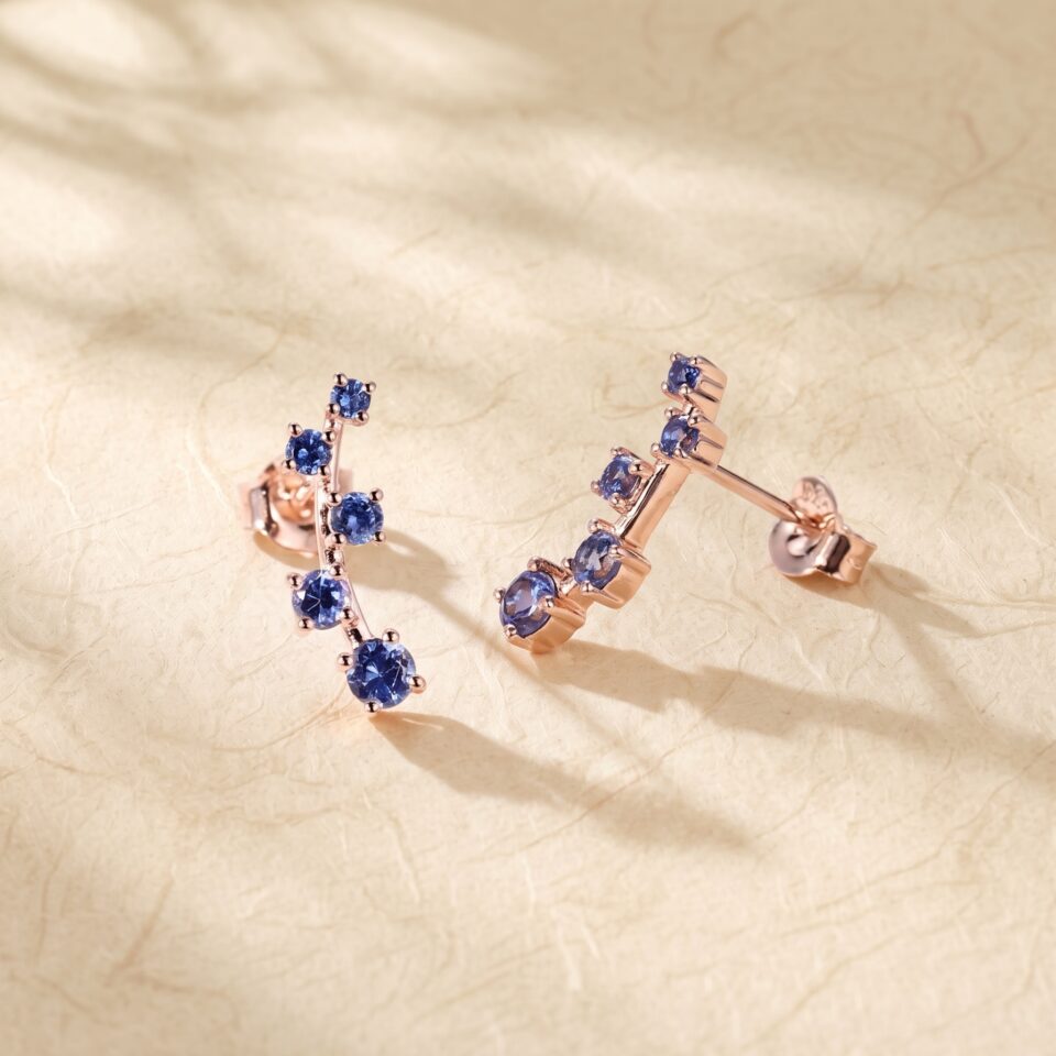 Sapphire Stud Earrings with Graduated Round-Cut Gemstones (3)
