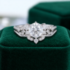 Snowdrift Round Cut Moissanite Cluster Engagement Ring Set Bold Symmetrical Accents (5)
