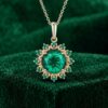 Solar Halo Pendant Necklace with Round Cut Emerald for Women1