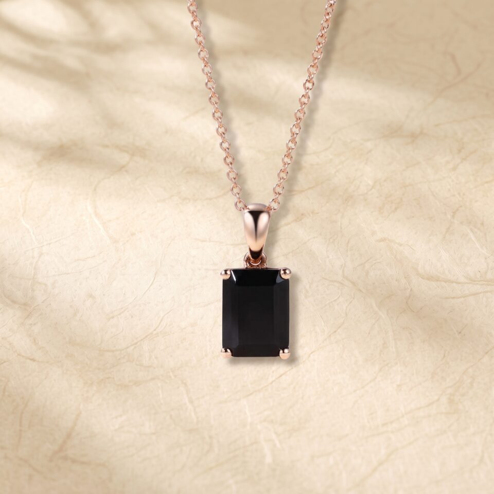 Solitaire Pendant Necklace with Emerald Cut Black Onyx2