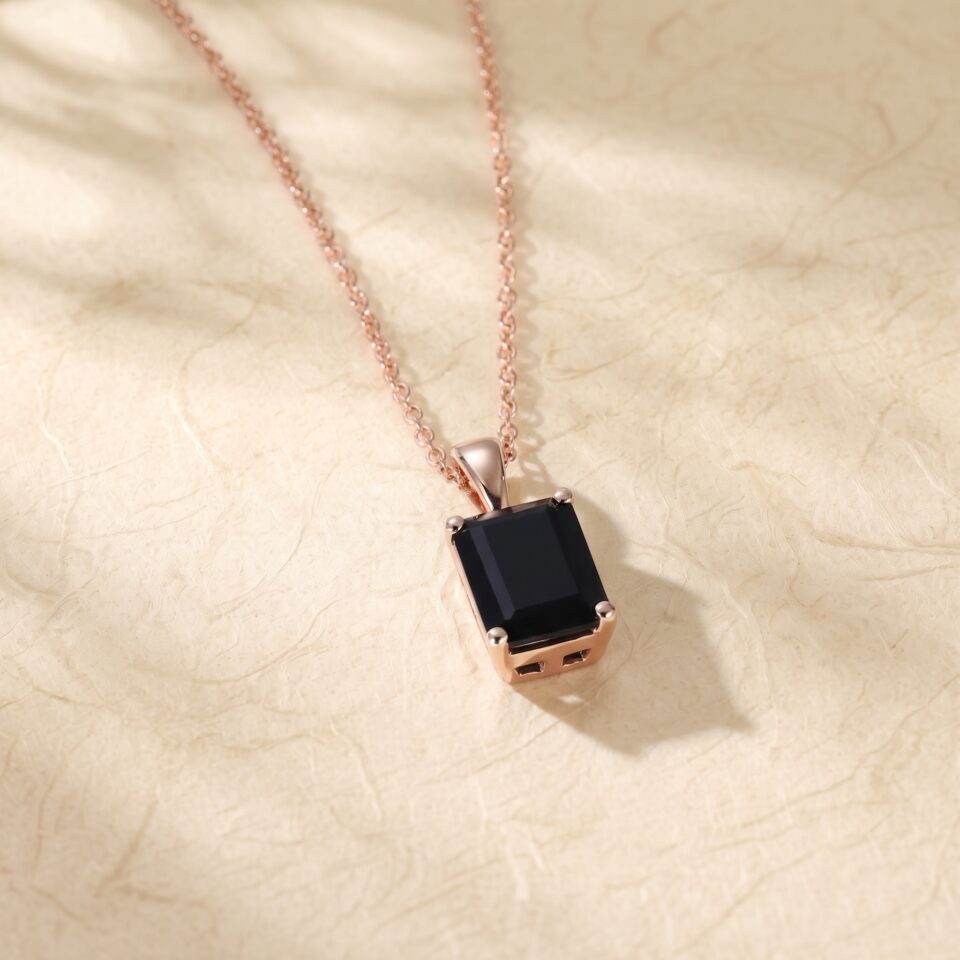 Solitaire Pendant Necklace with Emerald Cut Black Onyx3