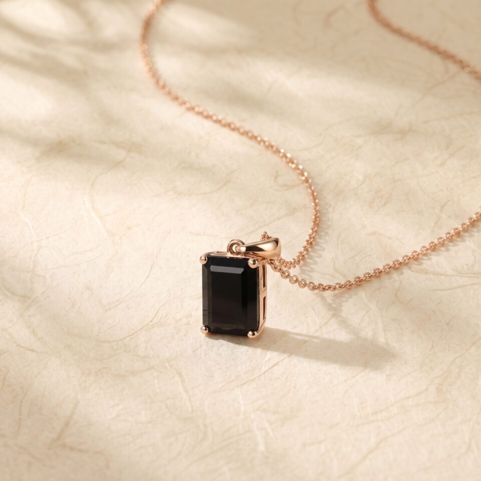 Solitaire Pendant Necklace with Emerald Cut Black Onyx4