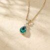 Three Stone Pear Cut Emerald Pendant Necklace with Diamond Accents1