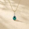 Three Stone Pear Cut Emerald Pendant Necklace with Diamond Accents4