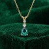 Three Stone Pear Cut Emerald Pendant Necklace with Diamond Accents5