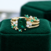 Unique 2-Piece Emerald Wedding Ring Set – Nature-Inspired Bridal Set (1)