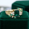 Unique 2-Piece Emerald Wedding Ring Set – Nature-Inspired Bridal Set (2)