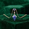 Unique Cornflower Sapphire Pendant Necklace with Kite Cut Stone and Cable Chain5