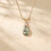 Vintage Garden Inspired Pear Cut Moss Agate Leaf Necklace with Diamond Details5
