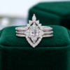 White Gold 3-Piece Engagement Ring Set with Rose-Cut Marquise Moissanite (3)